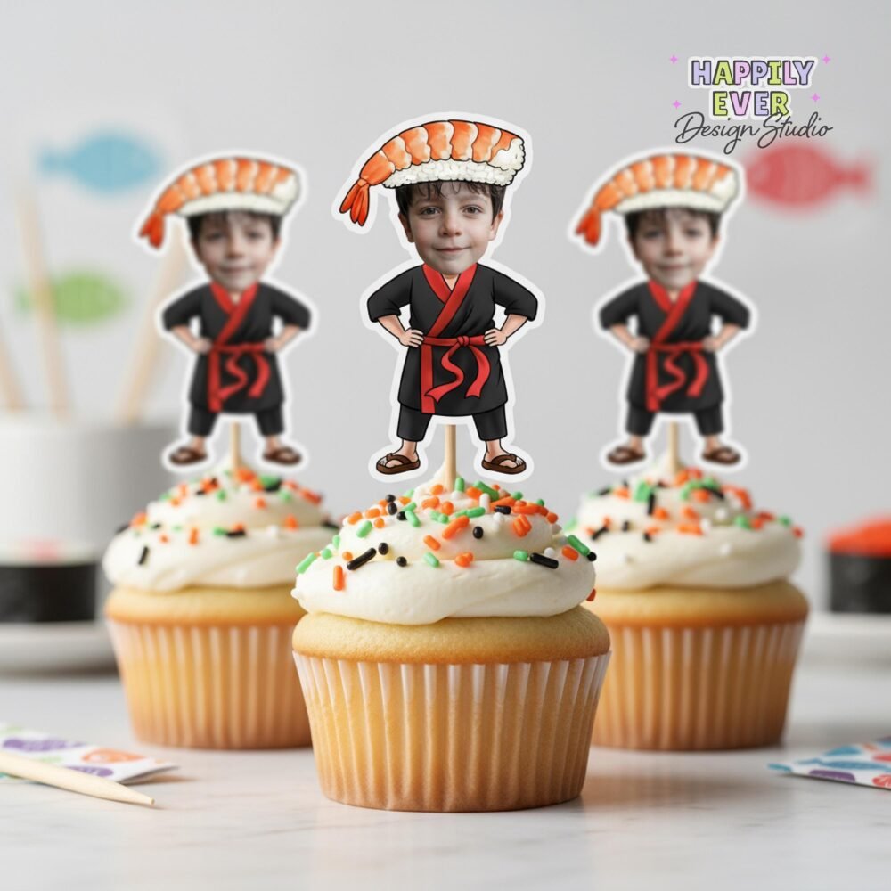 Custom Sushi Chef Cupcake Toppers