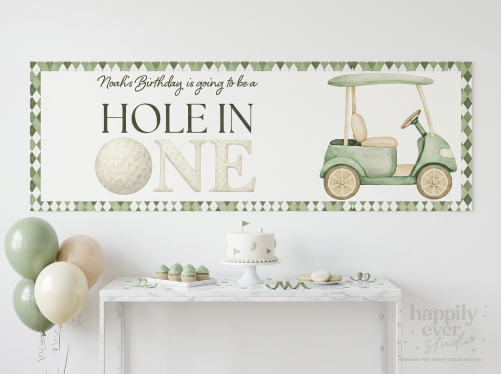 Hole In One First Birthday Party Backdrop Banner