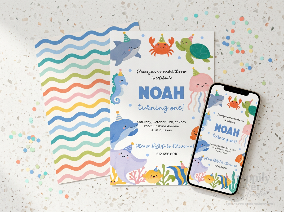 Under the Sea Birthday Invitation | Editable Canva Template